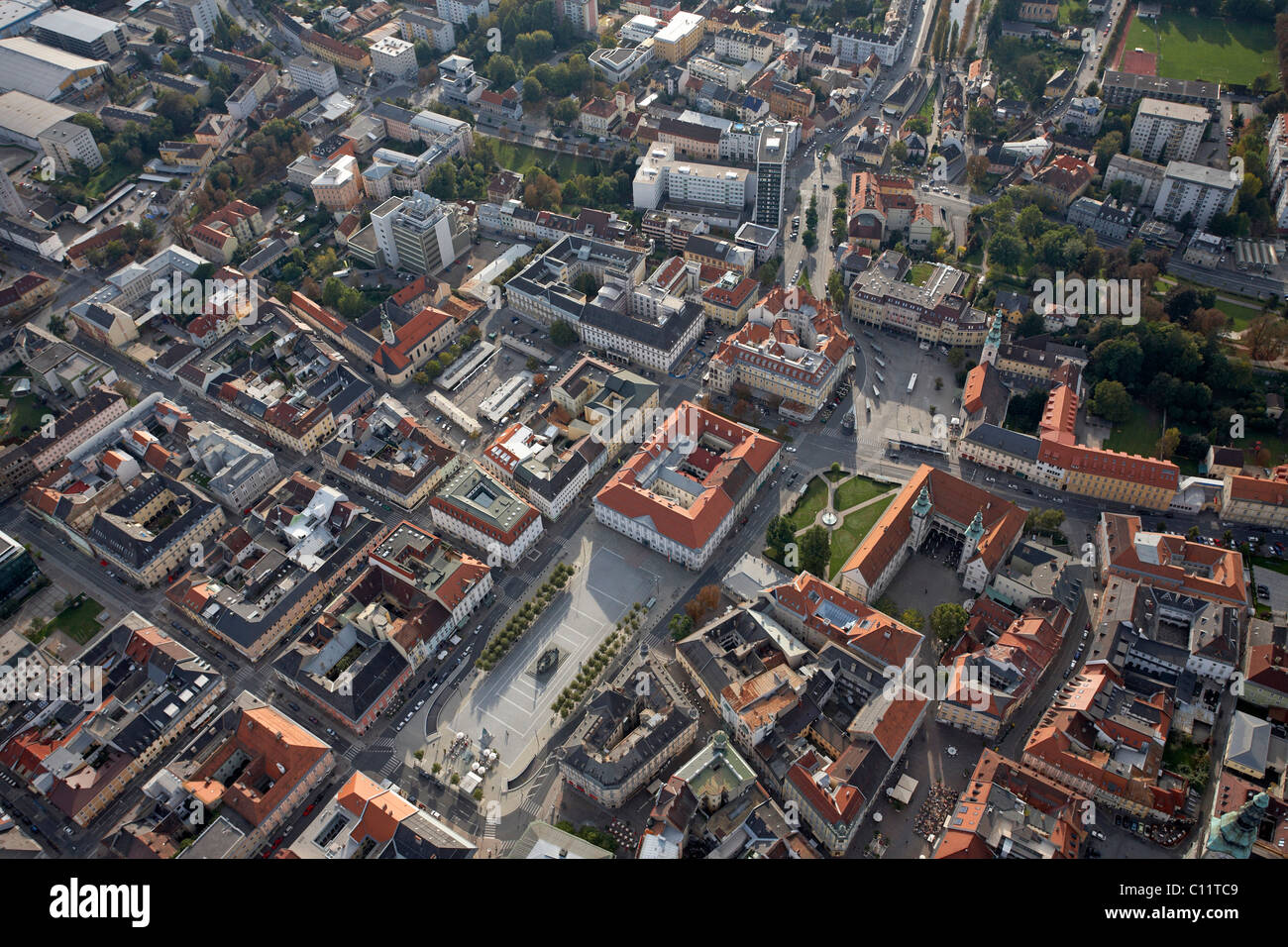 Aerial photo, Klagenfurt, center, Neuer Platz Square, Carinthia, Austria, Europe Stock Photo