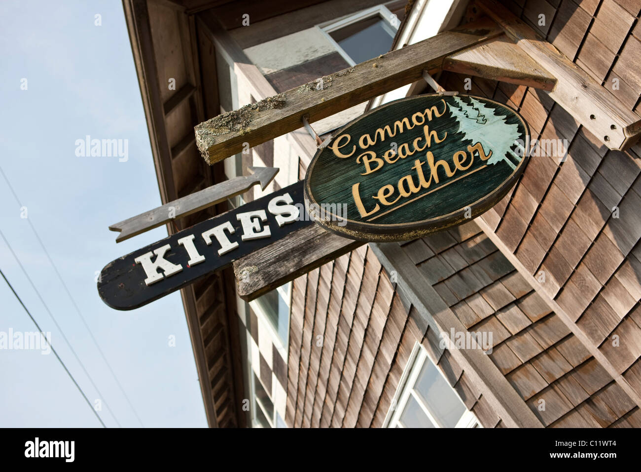 The town of Cannon Beach with its typical wooden houses at Cannon Beach