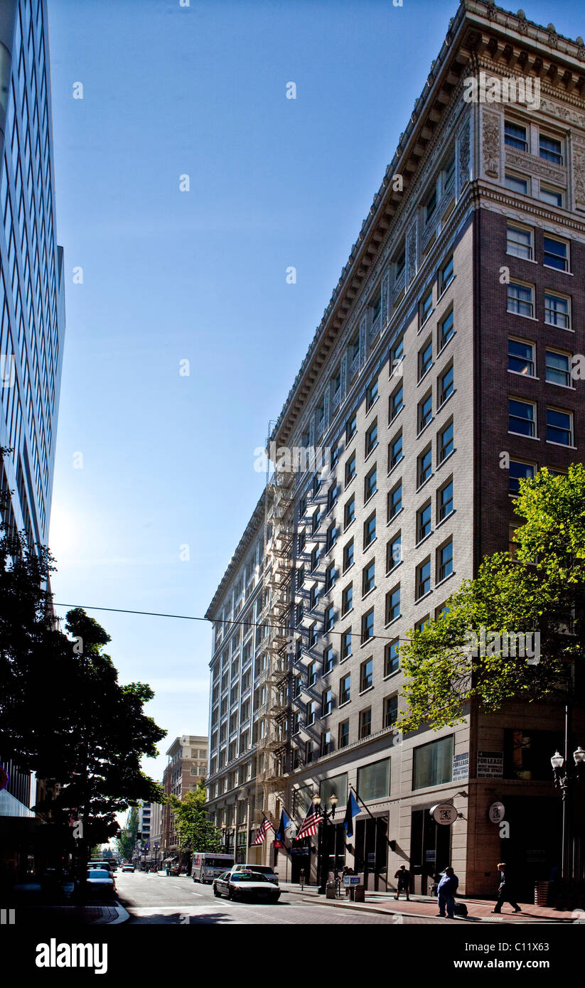 Old office building on SW Broadway Street, Portland, Oregon, USA Stock