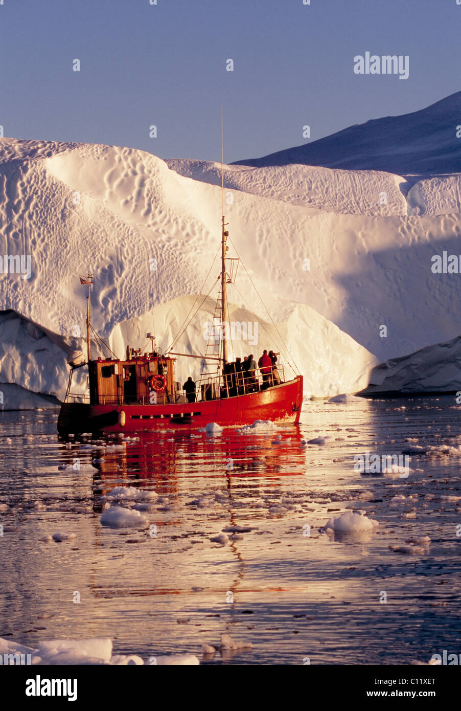 Shrimp boats in the Kangia Ice Fjord, Ilulissat, Jabobshavn, Greenland Stock Photo