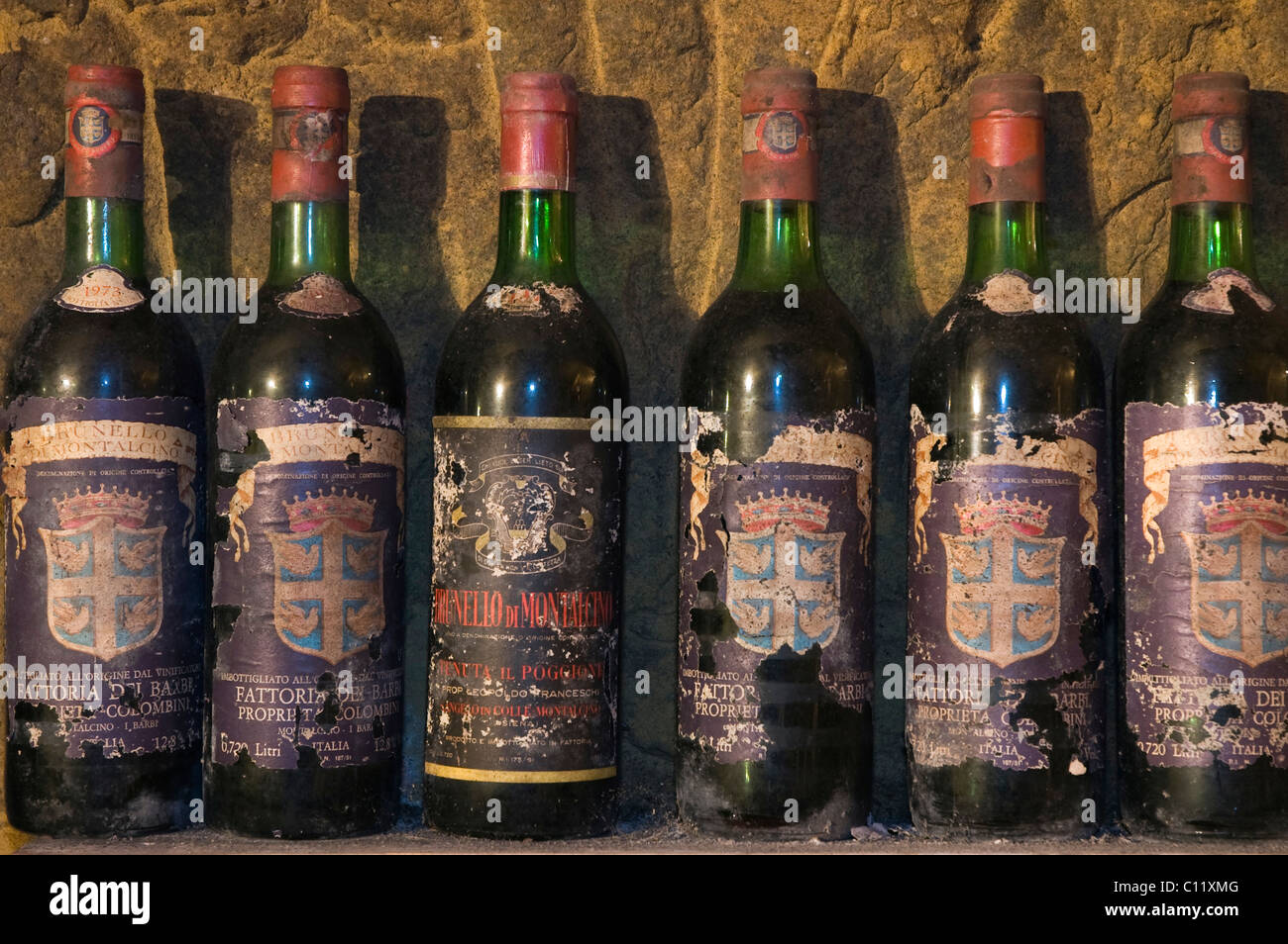 Old, expensive bottles in a wine cellar, La Taverna di San Giuseppe