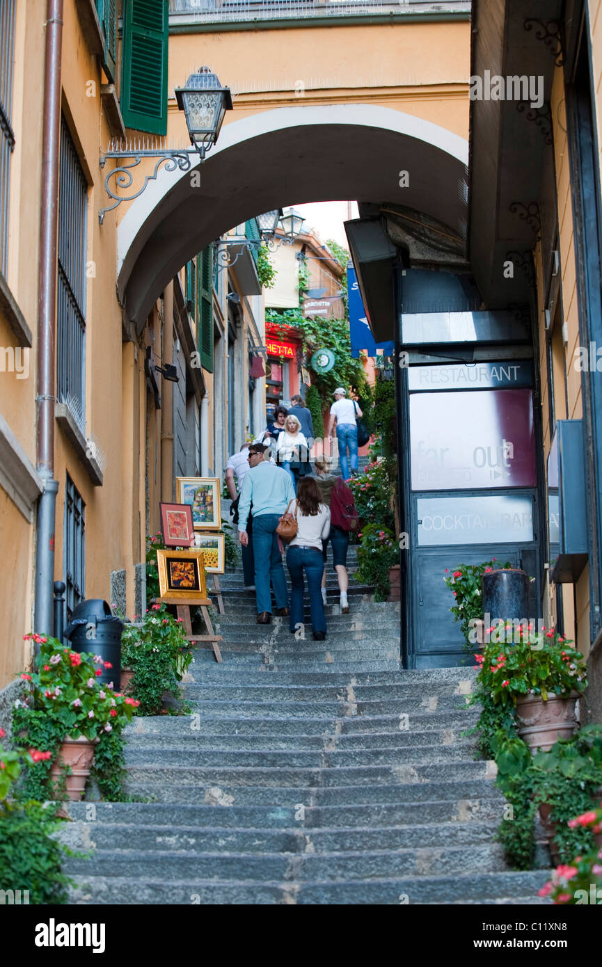 Stairs to the upper town, Bellagio, Lake Como, Lombardy, Italy, Europe Stock Photo