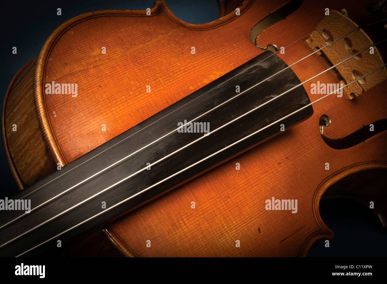 Fingerboard and body of a violin, violin Stock Photo