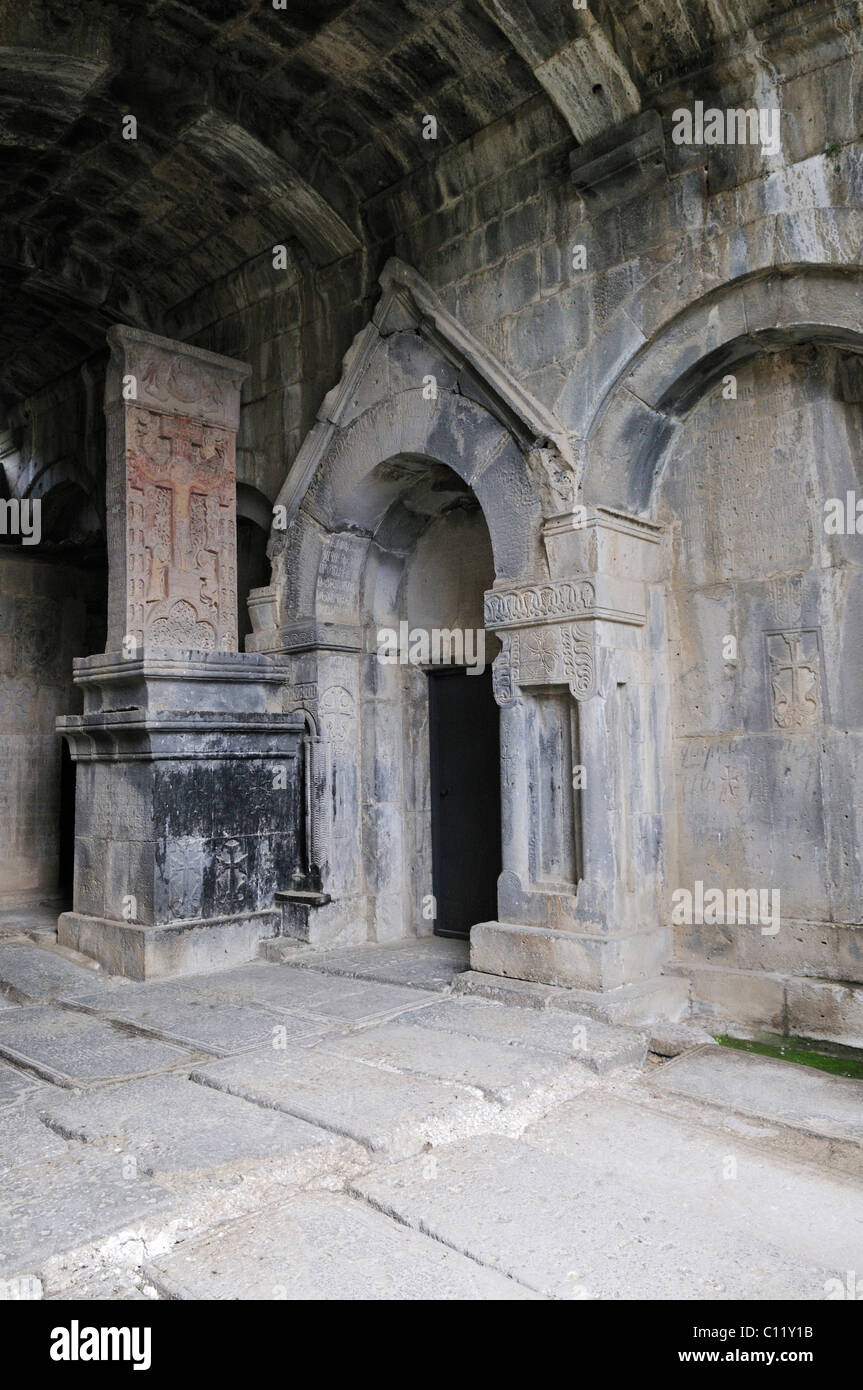 Historic Armenian orthodox church at Haghpat monastery with cross-stone, UNESCO World Heritage Site, Armenia, Asia Stock Photo