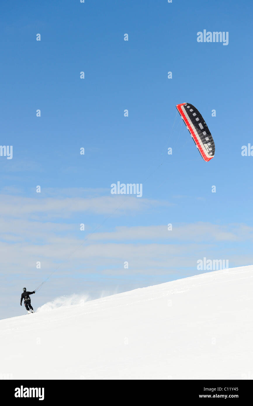 Snowkiting, snowkiter, Black Forest, Baden-Wuerttemberg, Germany, Europe Stock Photo