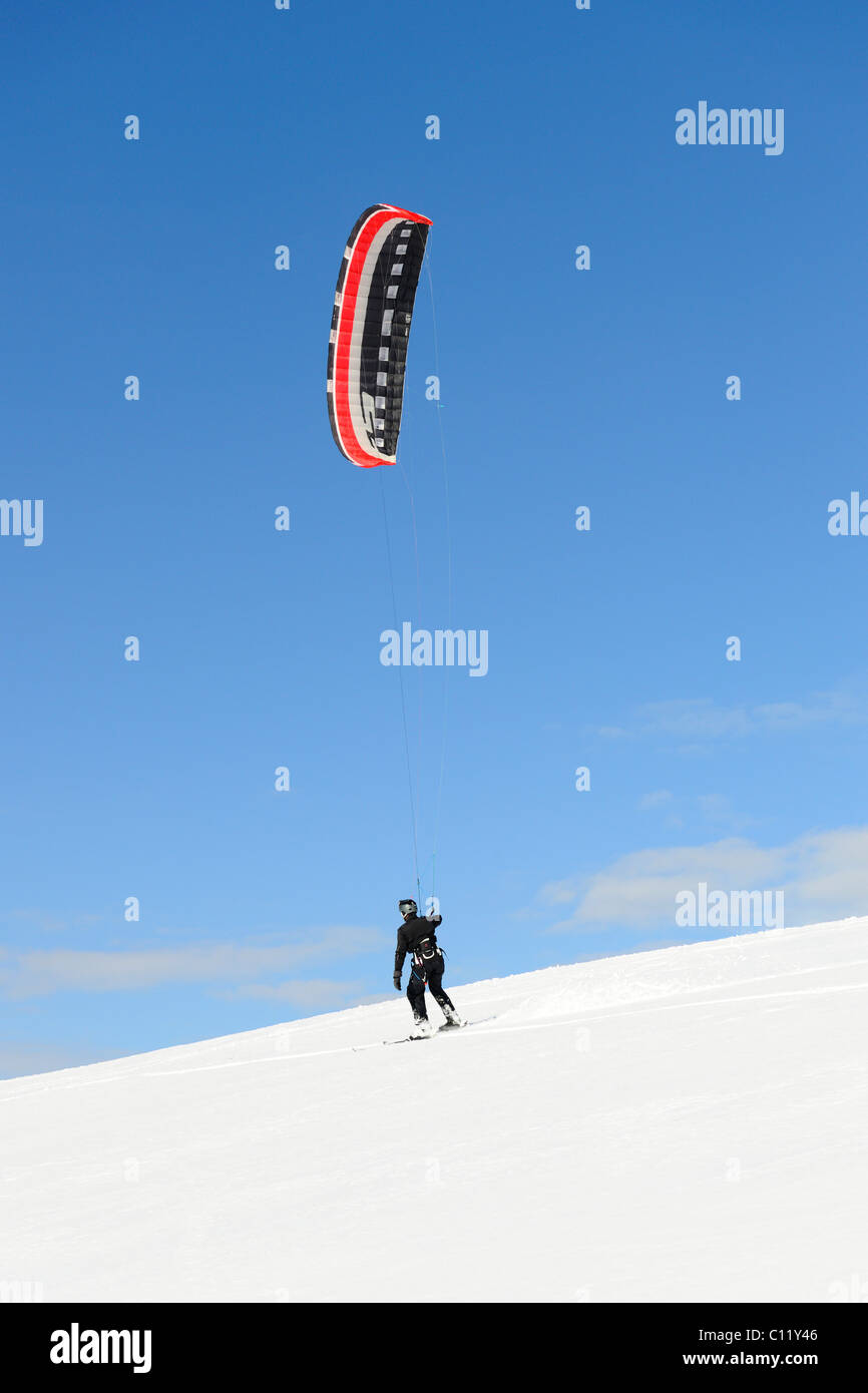 Snowkiting, snowkiter, Black Forest, Baden-Wuerttemberg, Germany, Europe Stock Photo