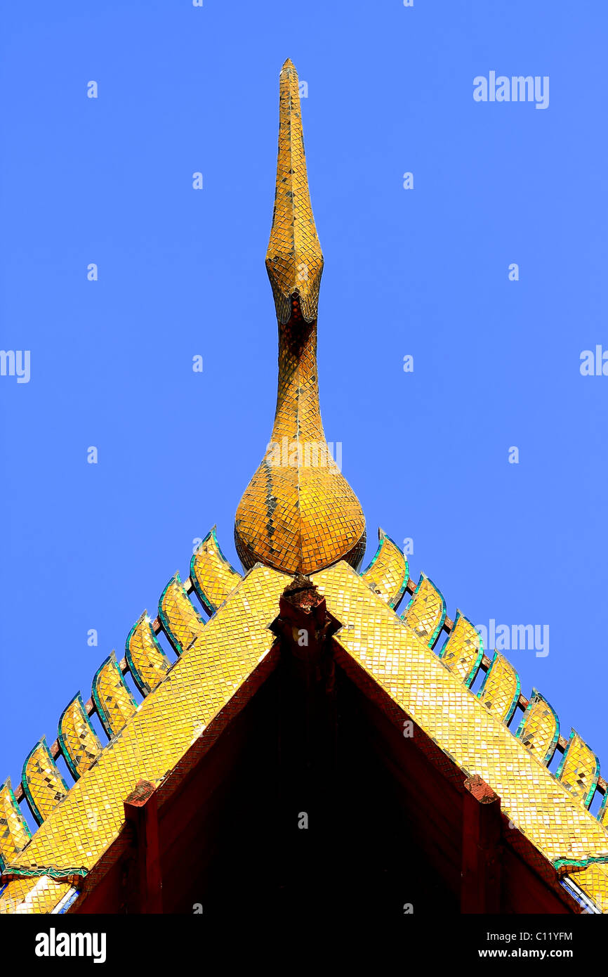 detail of ornately decorated temple roof in bangkok, thailand Stock Photo