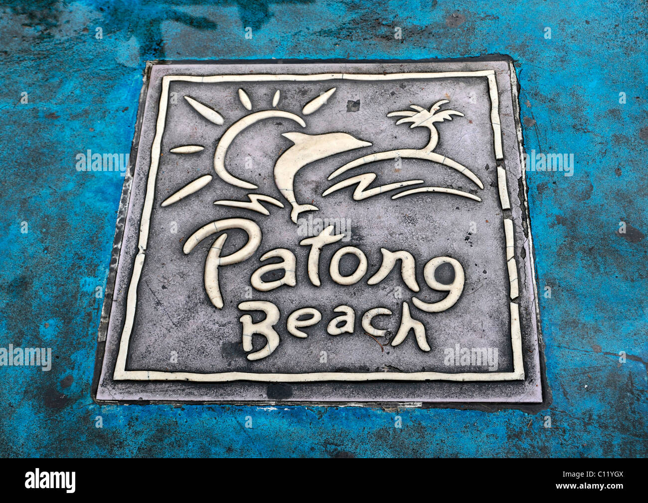 Paving slab Patong Beach, Thailand, Asia Stock Photo