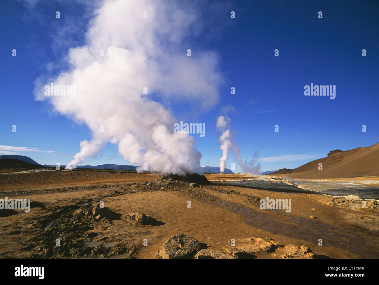 Steaming hot pots, Namaskard, solfatara fields, highlands, Iceland, Europe Stock Photo Alamy