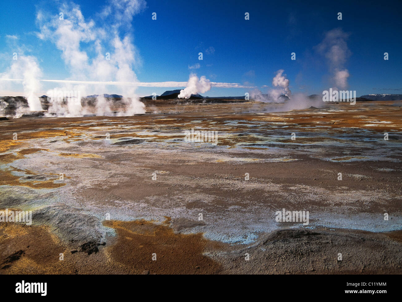 Steaming hot pots, Namaskard, solfatara fields, highlands, Iceland, Europe Stock Photo