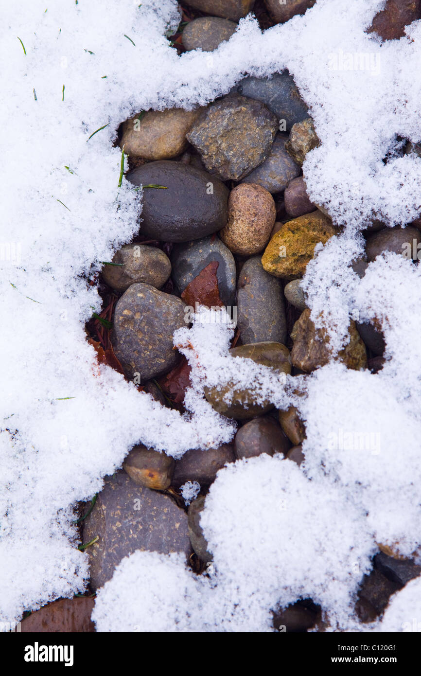 Snow Covered River Rocks Stock Photo