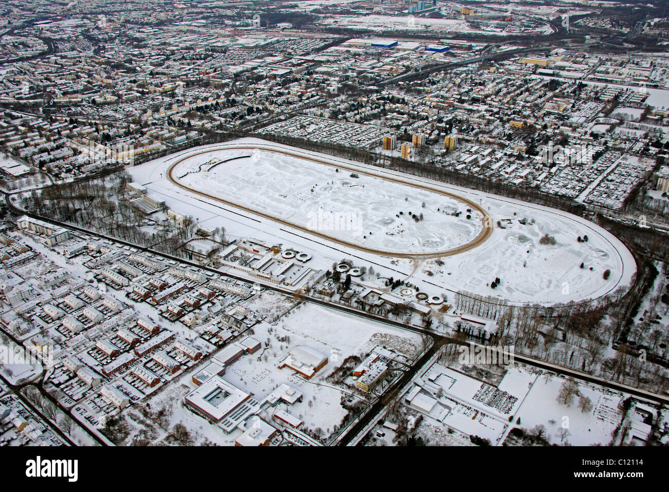 Aerial view, racecourse, racetrack Dortmund Wabel, Dortmund, Ruhrgebiet region, North Rhine-Westphalia, Germany, Europe Stock Photo