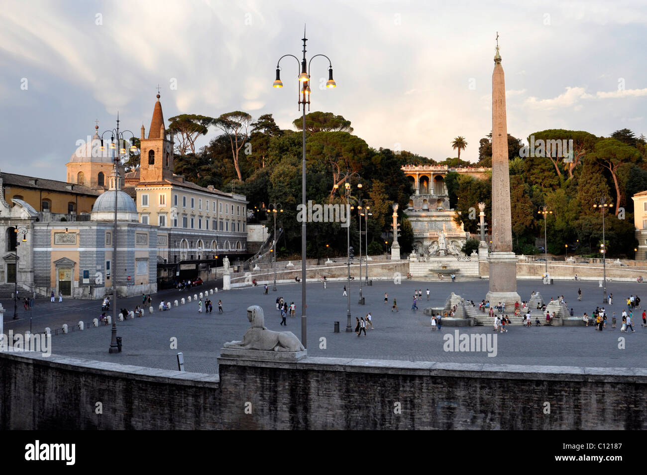 Church of Santa Maria del Popolo, Pincio Terrace, obelisk, Piazza del Popolo, Rome, Lazio, Italy, Europe Stock Photo