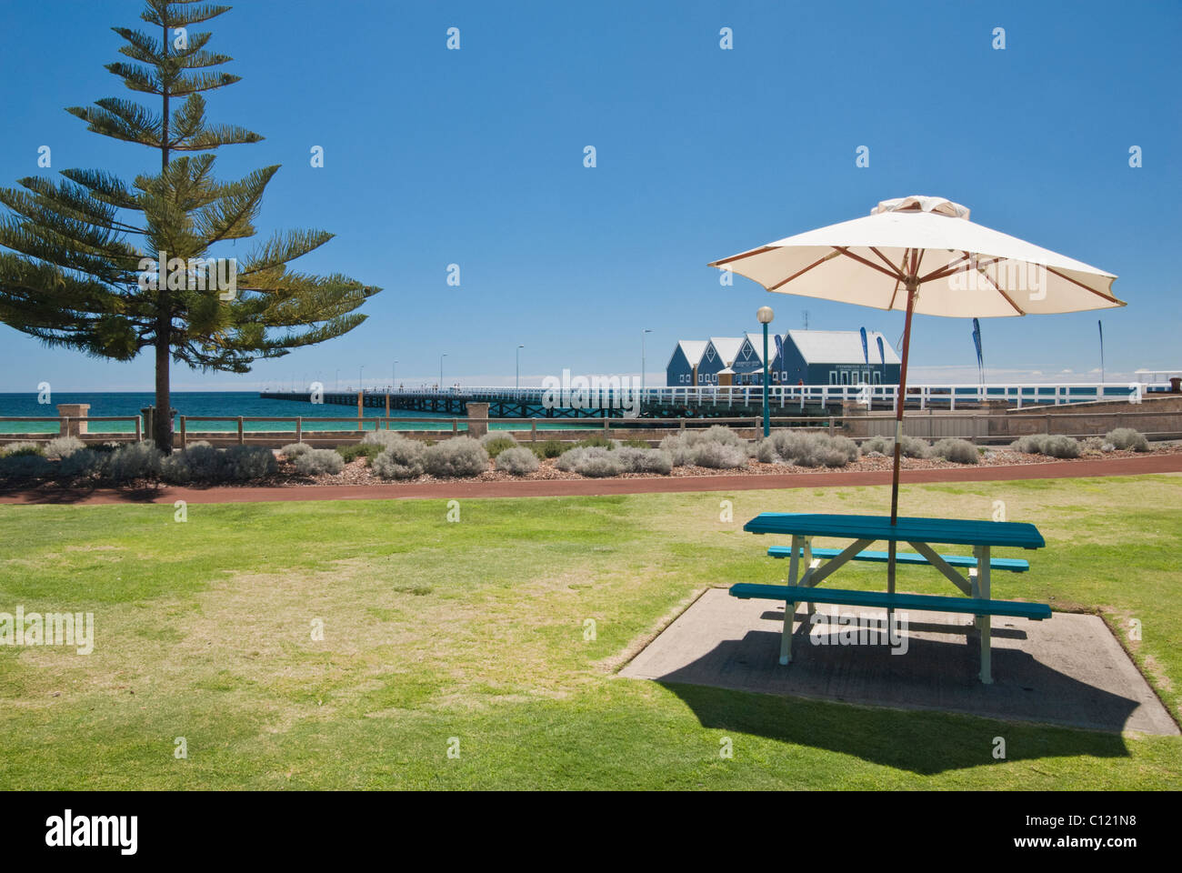 Busselton foreshore with the jetty in the distance, Busselton, Western Australia Stock Photo