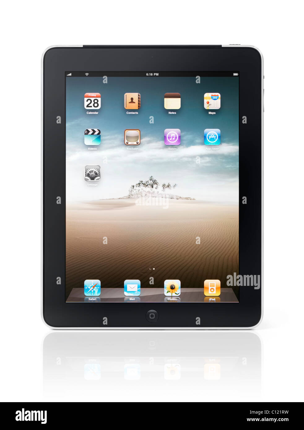Apple iPad 3G tablet with desktop icons on its display isolated on white background Stock Photo