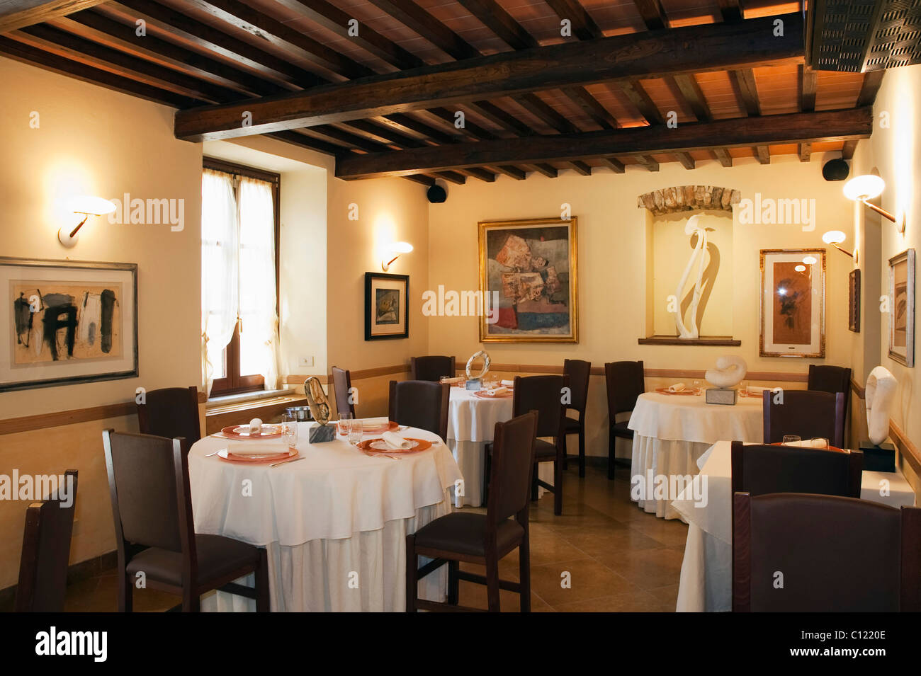 Laid table in restaurant, Ninan, Carrara, Tuscany, Italy, Europe Stock Photo