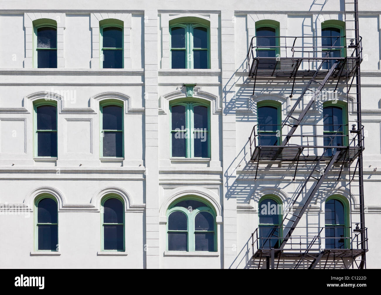 Typical fire escape stairs at a house in Portland, Oregon, USA Stock Photo