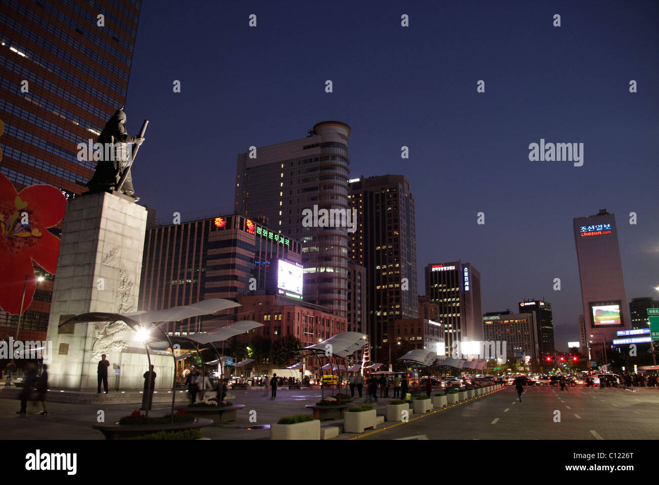Gwanghwamun Plaza in downtown Seoul at night, South Korea, Asia Stock Photo
