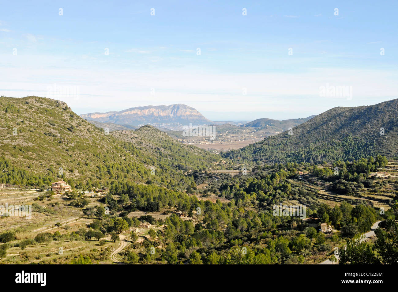 Panoramic view, landscape, Jalon, Xalon, Marina Alta, Costa Blanca, Alicante province, Spain, Europe Stock Photo