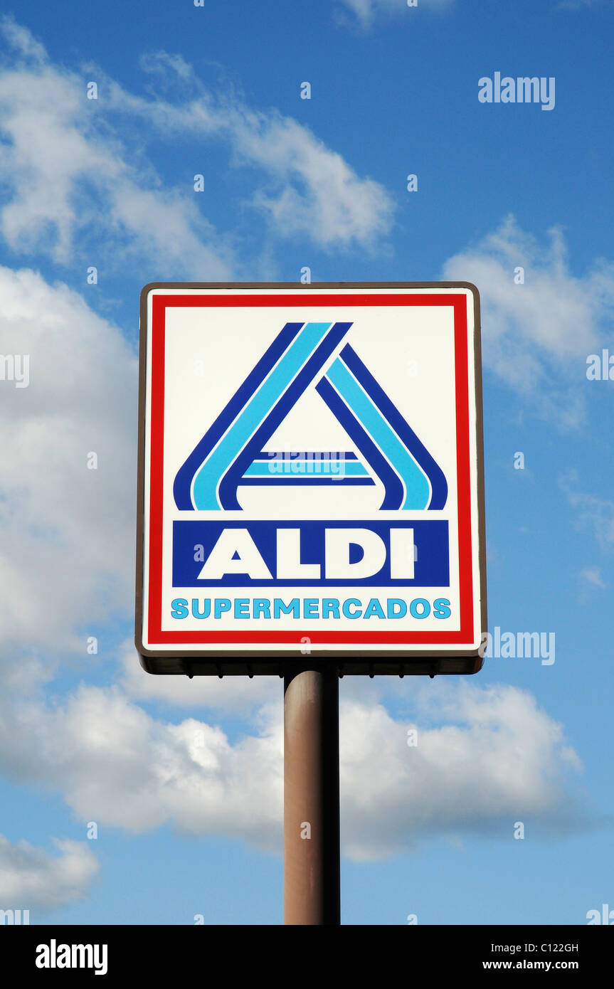 Aldi sign, discount store, supermarket, Spain, Europe Stock Photo Alamy