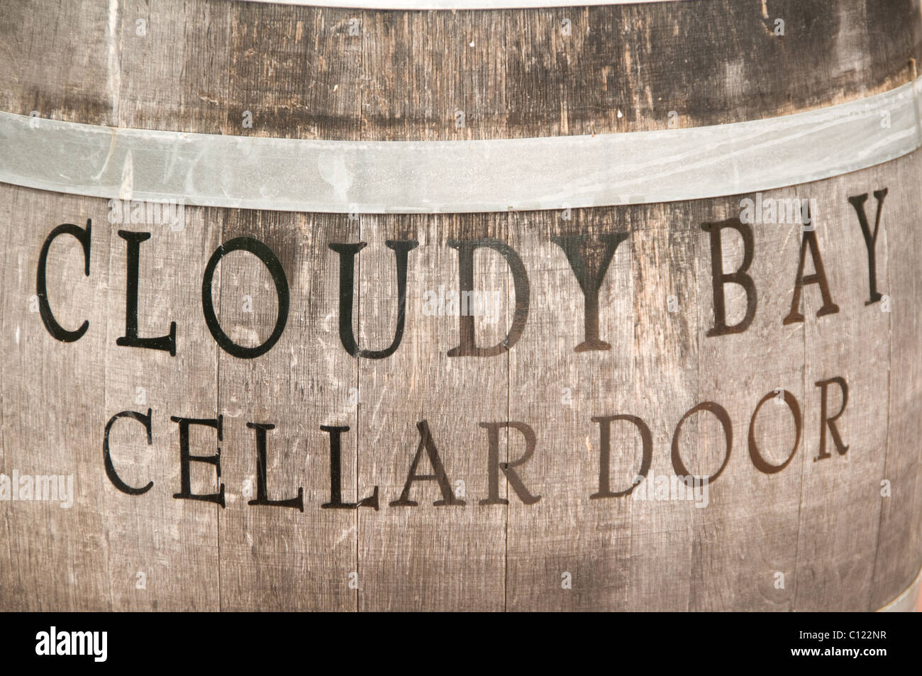 Cloudy Bay sign / barrel, New Zealand Stock Photo - Alamy