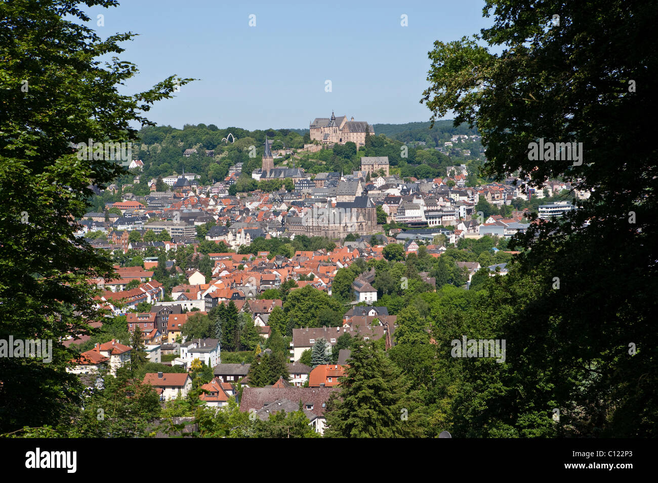 View of Marburg an der Lahn with the towntown, in the back the
