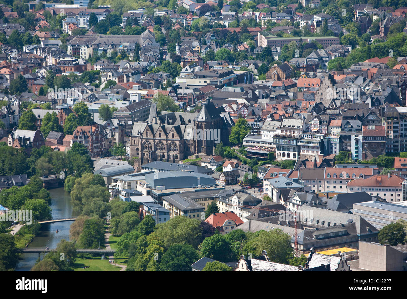 View of Marburg an der Lahn with the old town, in the back the Alte