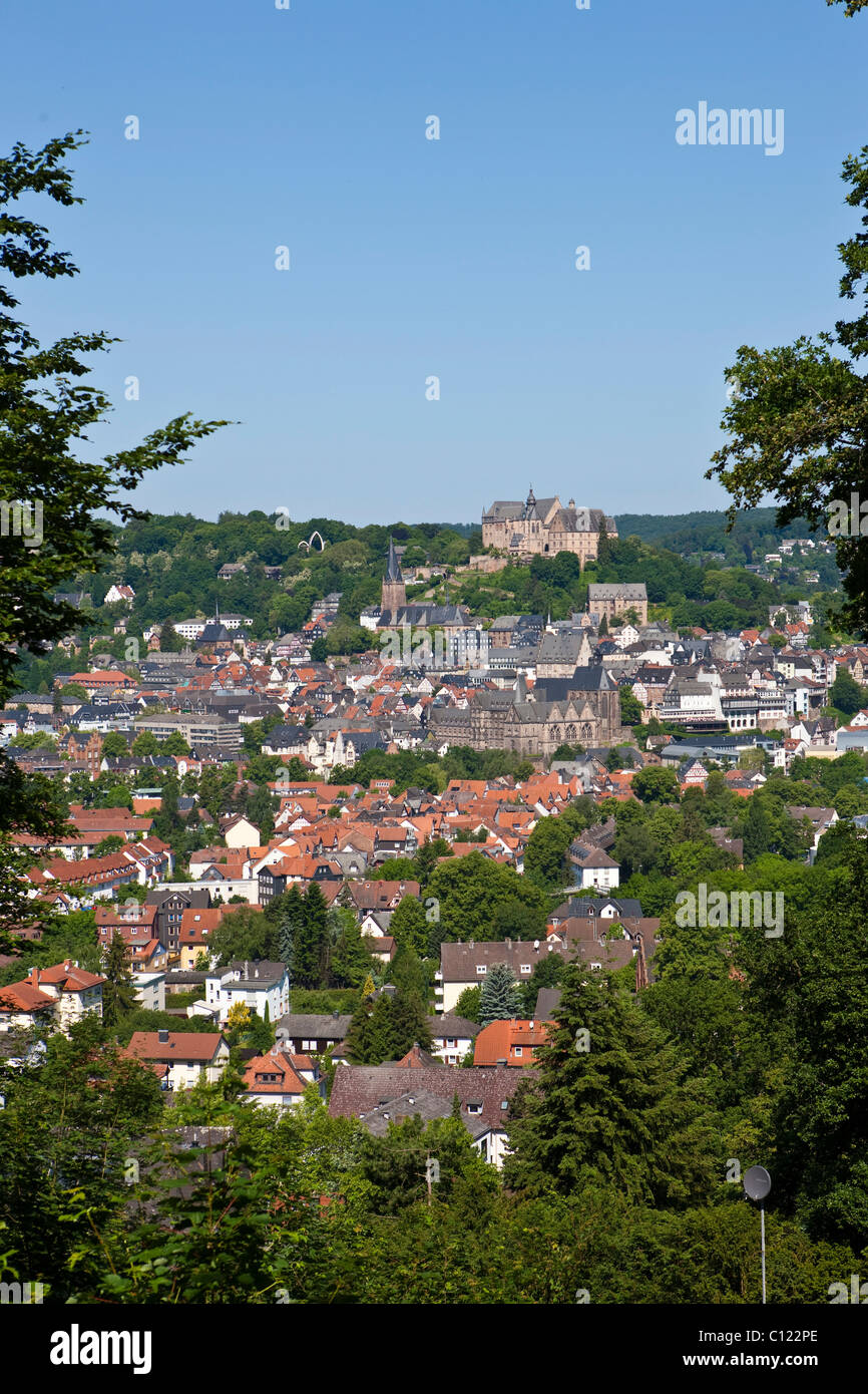 View of Marburg an der Lahn with the towntown, in the back the