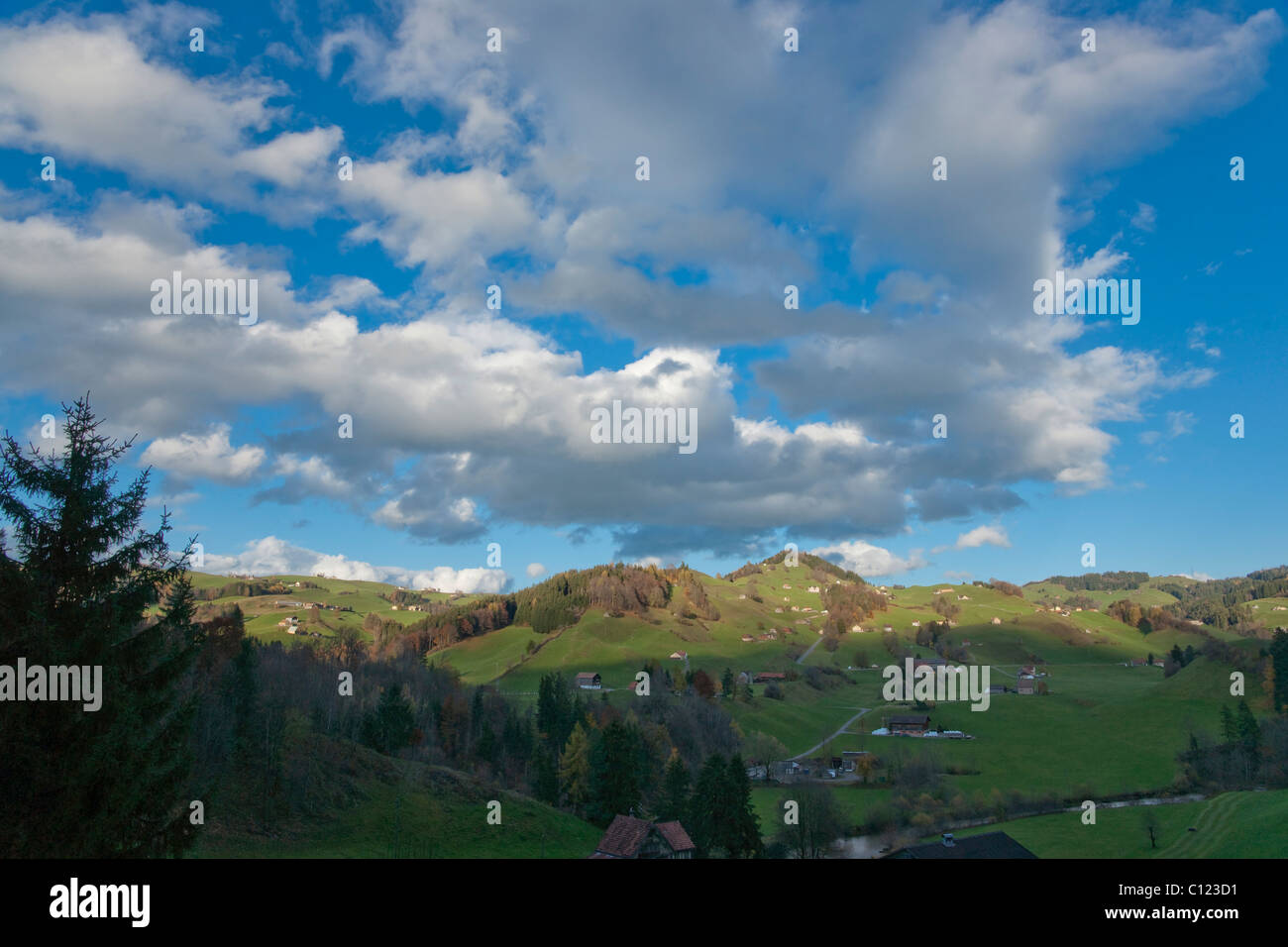Wide sky over the Appenzellerland region near Appenzell, Canton Appenzell, Switzerland, Europe Stock Photo
