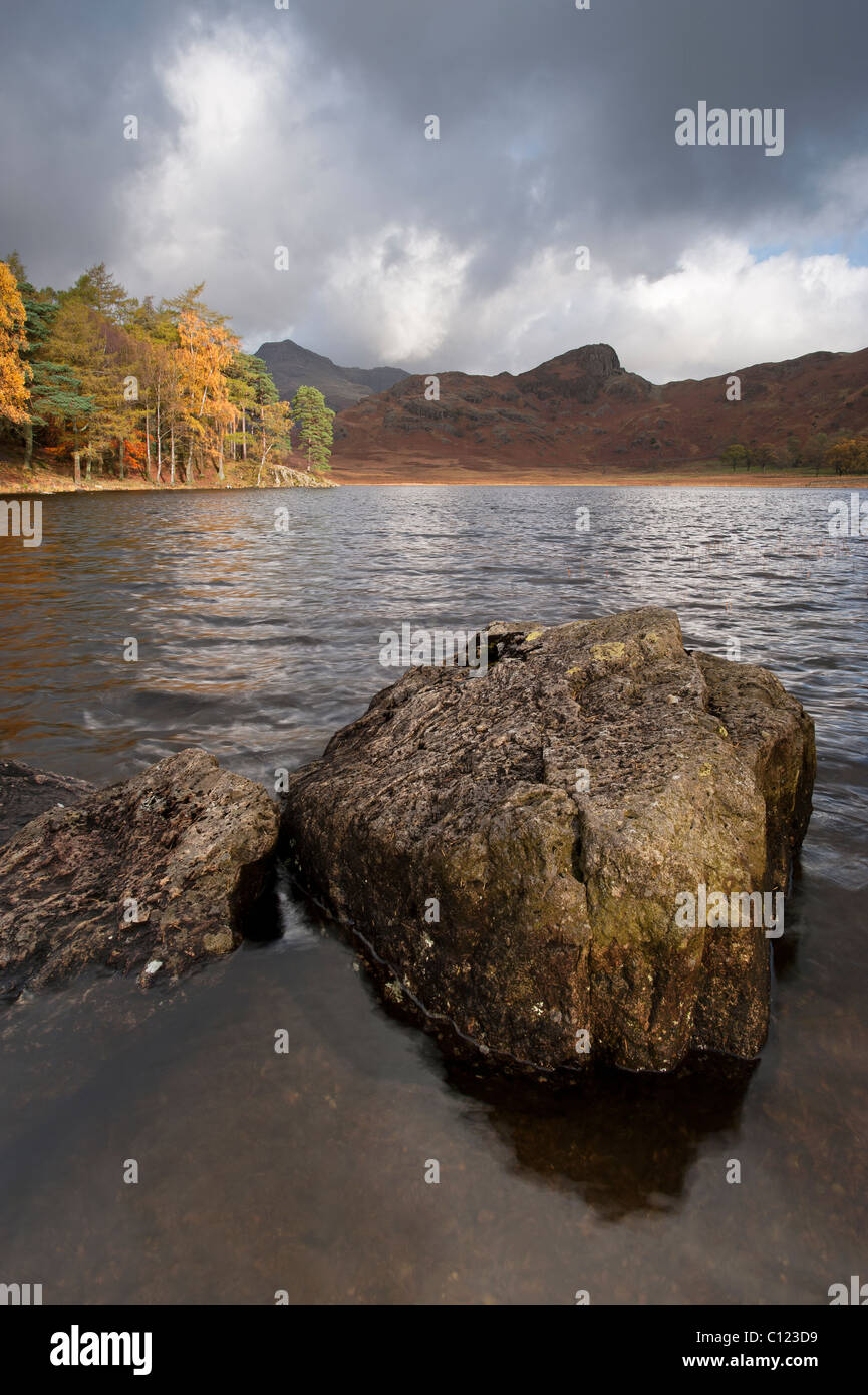Blea Tarn with Langdale Pikes in distance Lake District Cumbria Stock Photo