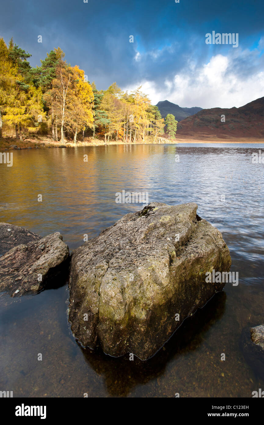 Blea Tarn with Langdale Pikes in distance Lake District Cumbria Stock Photo