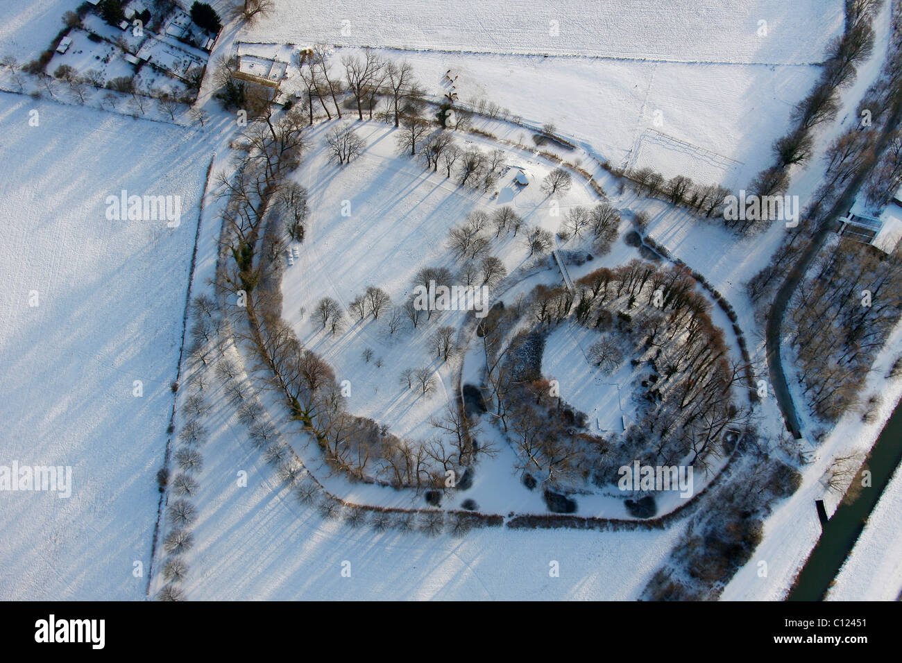 Aerial, hill, the origin of the town of Hamm, Hamm, Ruhr Area, North Rhine-Westphalia, Germany, Europe Stock Photo