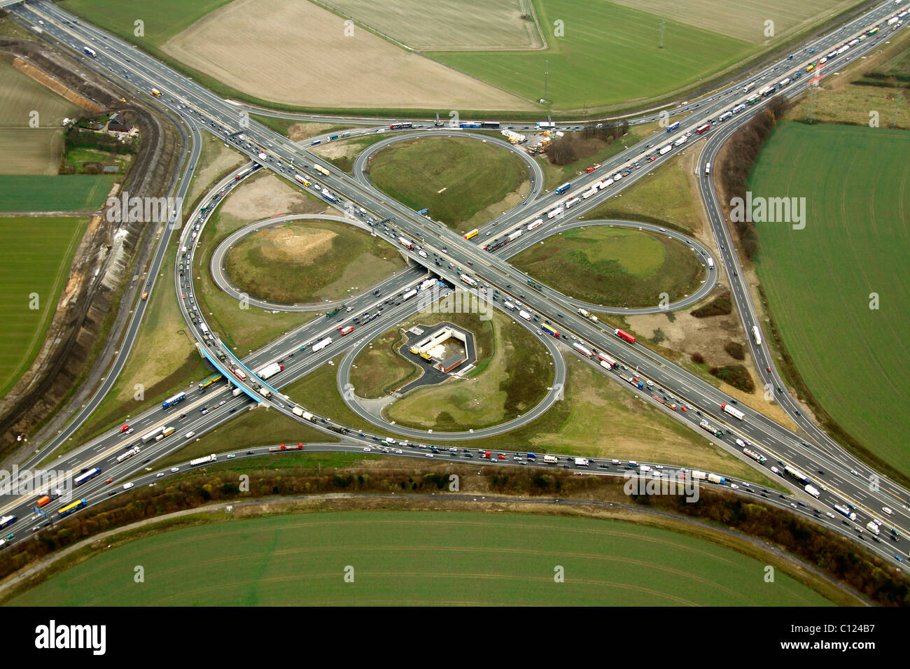 Aerial photo, Kamen cross, junction A1 A2, Kamen, Ruhr area, North ...