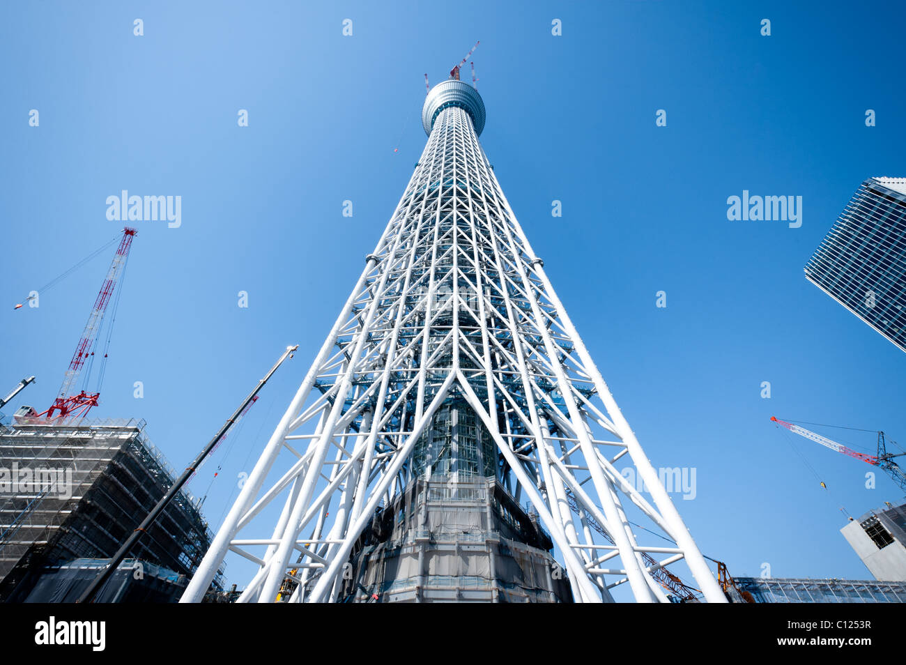 TOKYO, JAPAN - MARCH 3: Tokyo Sky Tree, scheduled for completion in 2012, becomes the world's tallest tower. Stock Photo