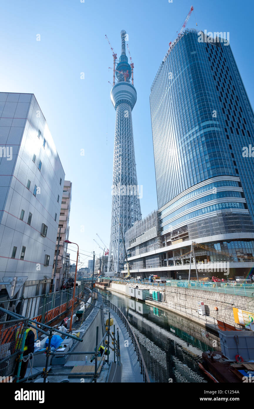 TOKYO, JAPAN - MARCH 3: Tokyo Sky Tree, scheduled for completion in 2012, becomes the world's tallest tower. Stock Photo