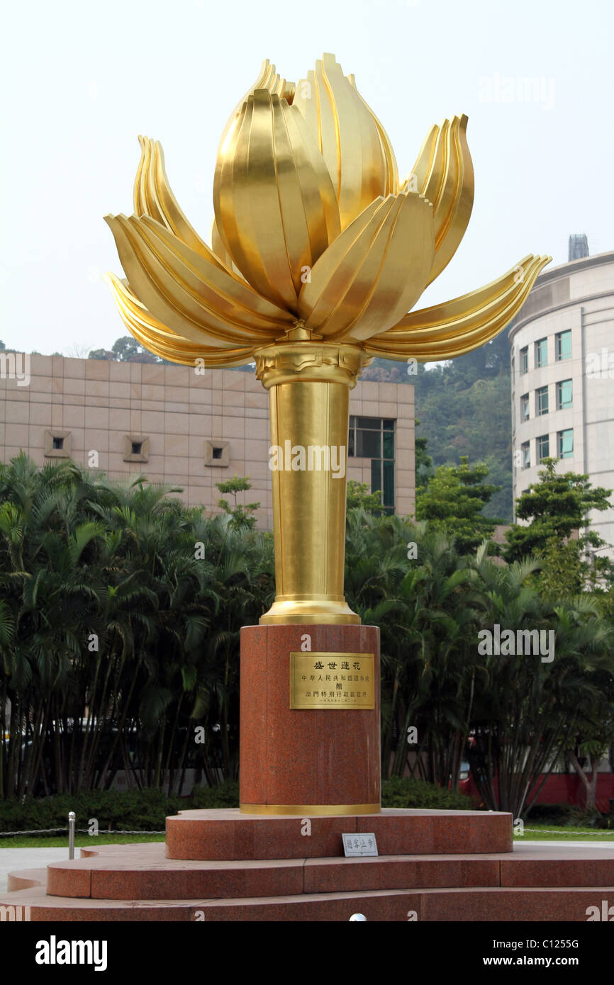 Golden Lily Statue in Macau, China Stock Photo