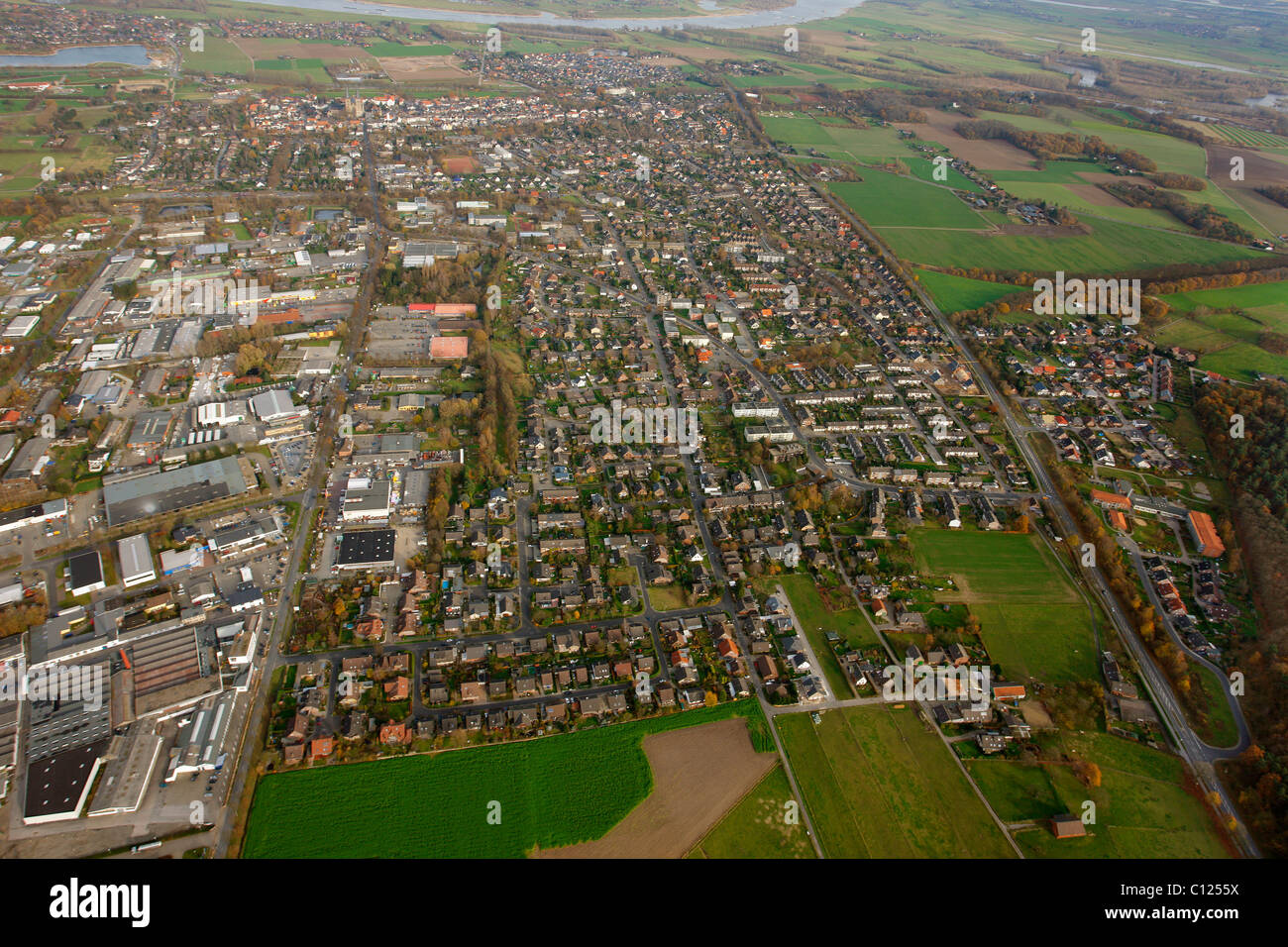 Aerial view, Xanten, Niederrhein region, North Rhine-Westphalia, Germany, Europe Stock Photo