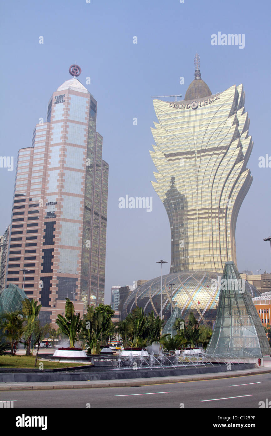The Grand Lisboa Casino and Hotel and Bank of China building in Macau, China. Stock Photo