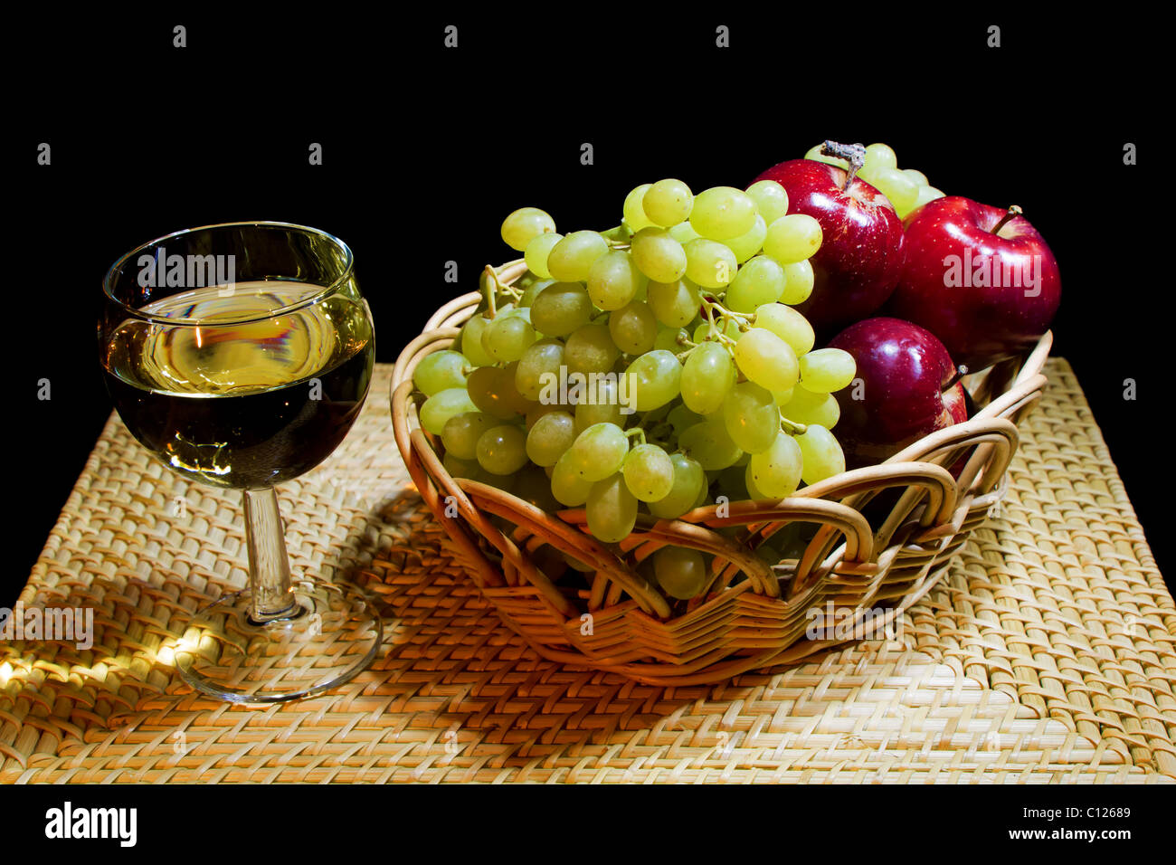 Still Life with Grapes and a glass of wine Stock Photo Alamy