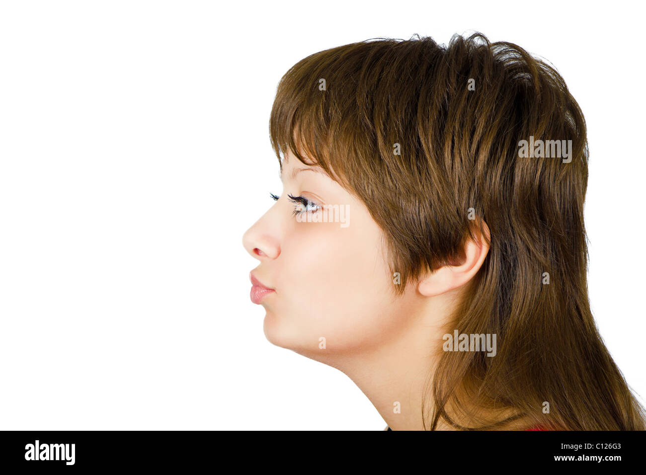 portrait kissing girls isolated on white background. Profile Stock Photo