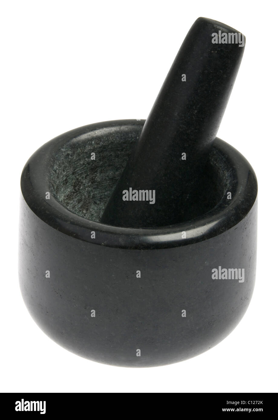 Marble mortar and pestle on white background Stock Photo