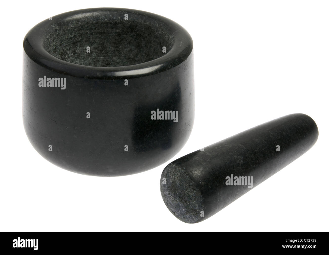Marble mortar and pestle on white background Stock Photo
