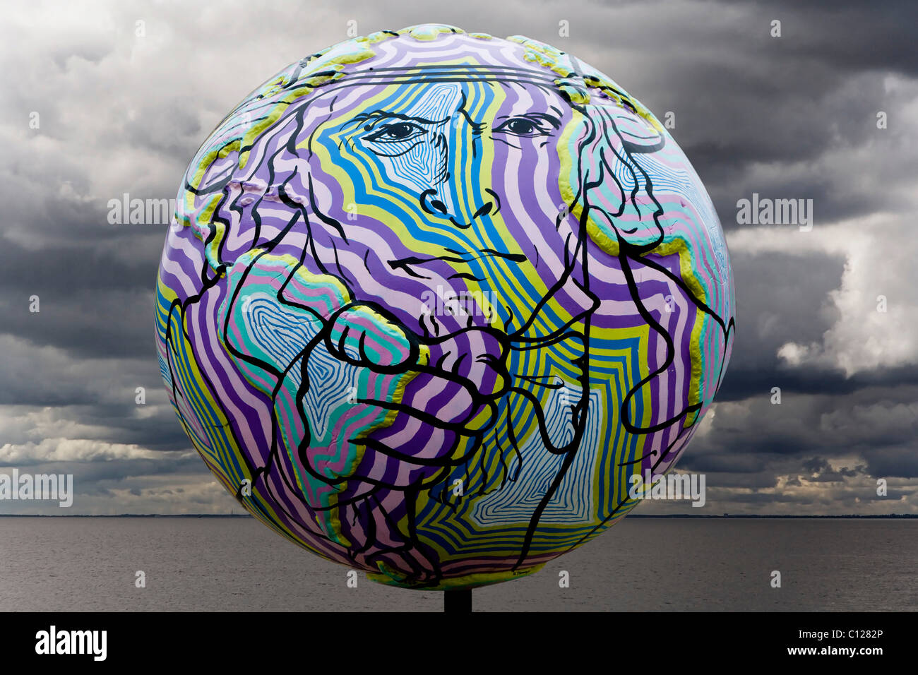 Globe sculpture, global warming Stock Photo