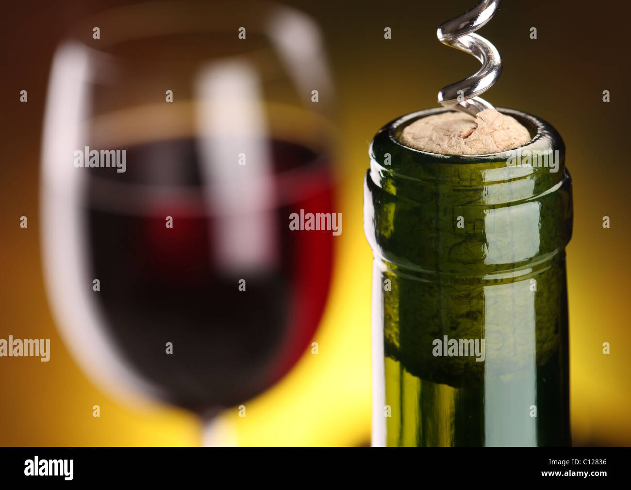 Still life with glass and bottle of wine. Stock Photo