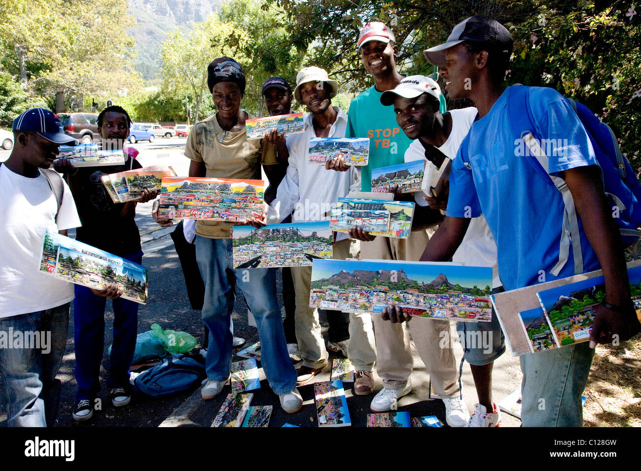 Street vendors selling art, township art, crafts, Cape Town, South