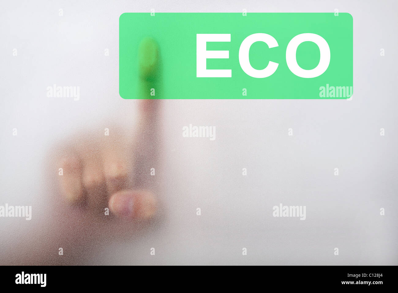 Hand touch the eco button Stock Photo