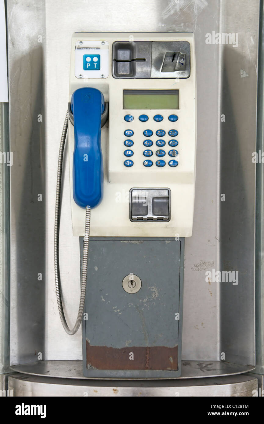 Public pay phone in Portugal Stock Photo