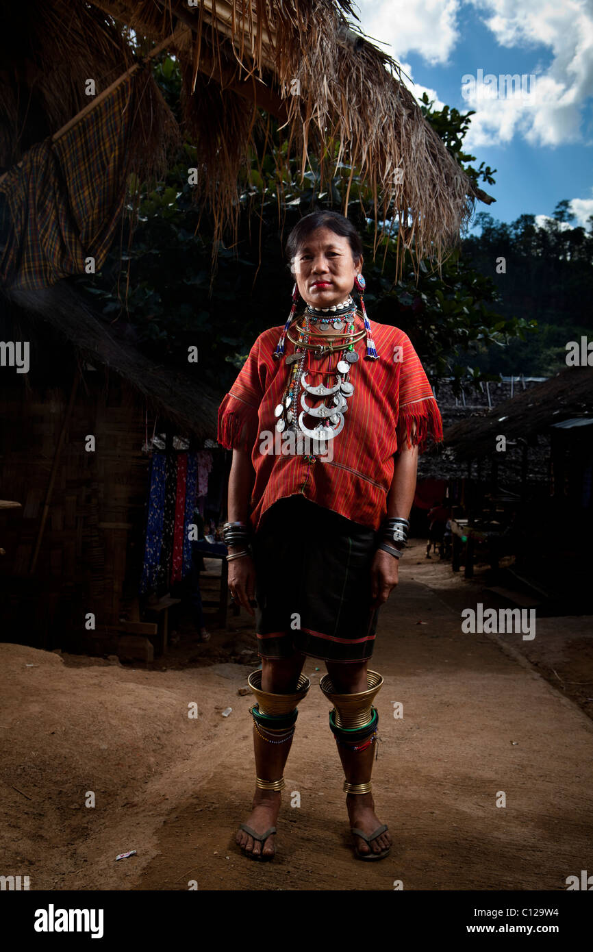 Karen woman take pose at the village in Huay Pu Keng, Mae Hong Son, Thailand Stock Photo