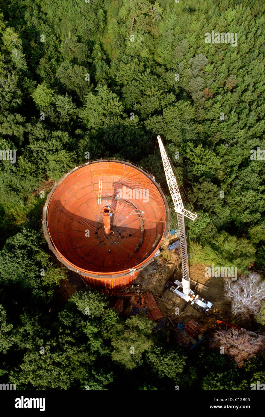 Aerial view of a water tower under construction, Yardley, Pennsylvania