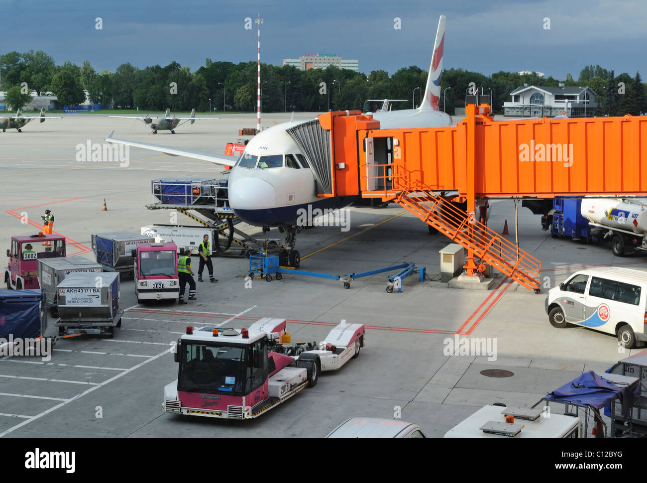 Airplane ready for boarding, Chopin Airport, Warsaw, Poland Stock Photo Alamy